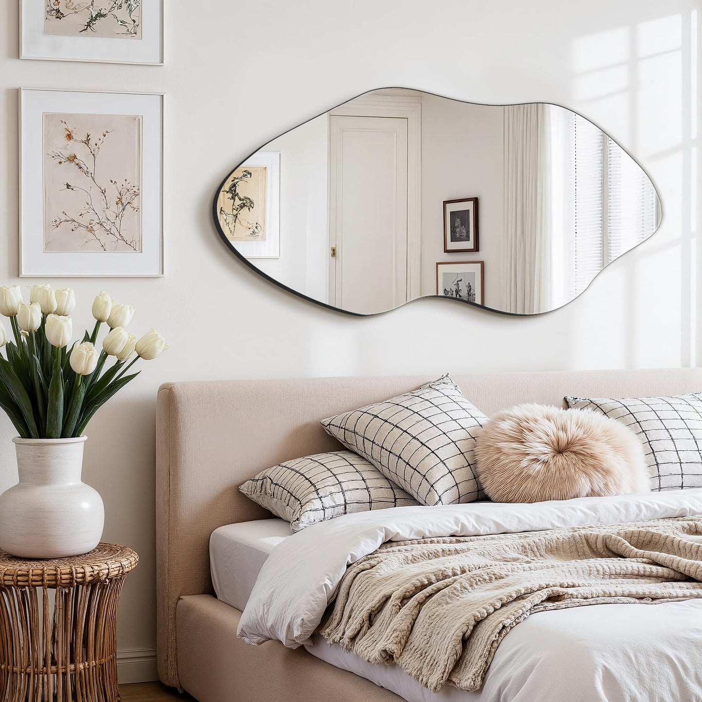FICTOR Irregular Asymmetrical Wall Mirror, 36" x 19" Modern Decorative Mirror for Entryway, Bathroom, Bedroom, Living Room, Dining Room