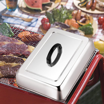 Leonyo 13" x 9" Rectangular Basting Cover Set of 2, Stainless Steel Heavy Duty Metal Cheese Melting Dome Lid for Outdoor & Indoor, Food Cover for Griddle, Dishwasher Safe