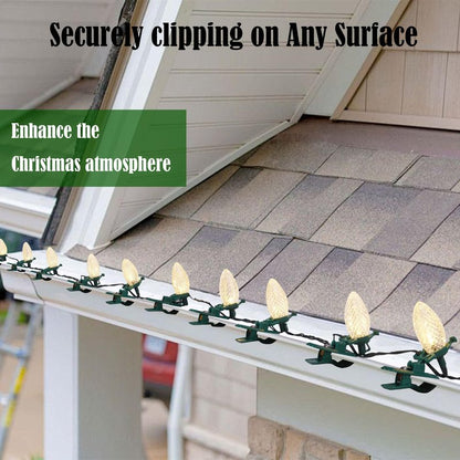 TW SHINE C7 C9 Christmas Lights Spring Clips, 100 Pack Holiday Lights Universal Quick Spring Clips for E12 E17, Weatherproof Shatterproof Clips Outdoor for Roof Fence Shingle Gutter