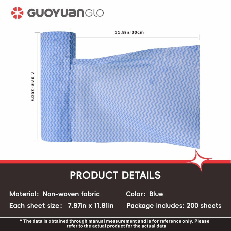 GUOYUANGLO Disposable Cleaning Cloths Roll Disposable Dish Cloth Multi-Purpose Heavy Duty Paper Towels-200 Sheets,Blue