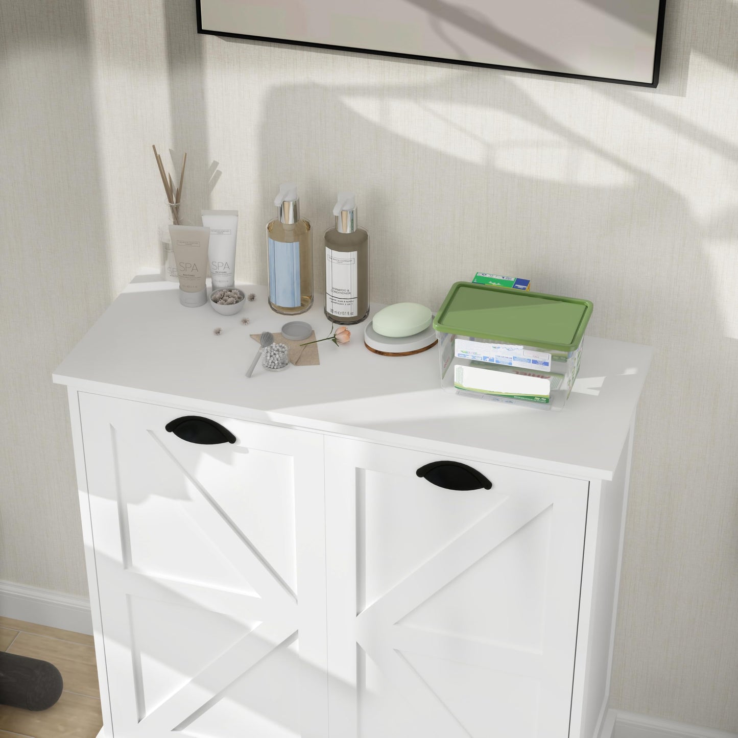 agnixnaf Laundry Sorter Cabinet, Two-Compartment Tilt-Out, White Storage Cabinet, for Small Bothroom