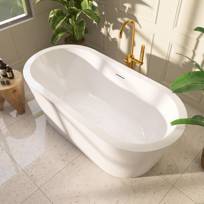 Adecab 64" Acrylic Freestanding Bathtubs, Stand Alone Tub, Soaking Tubs for Bathroom, Integrated Overflow and Drain, cUPC Certified, Gloss White
