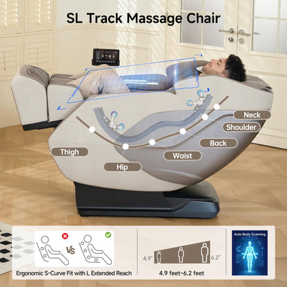Real Relax 4D Massage Chair Full Body, Zero Gravity SL Track Recliner with Backlit Toch Pad, Negative Ion Purification, Aromatherapy, 20 Auto Modes, Yoga Stretching, Auto Body Scan, Brown