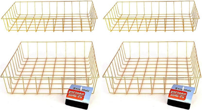 Gold Iron Wire Baskets and Trays: Round and Rectangular, 4-ct Sets (Tray)