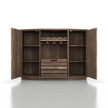 Homes: Inside + Out Lopez Farmhouse 2 Side Cabinets, 3 Shelves 48 in. Buffet with Removable Crate and Four Bottles Wine Rack, Sideboard for Kitchen, Dining Room, Reclaimed Oak Brown