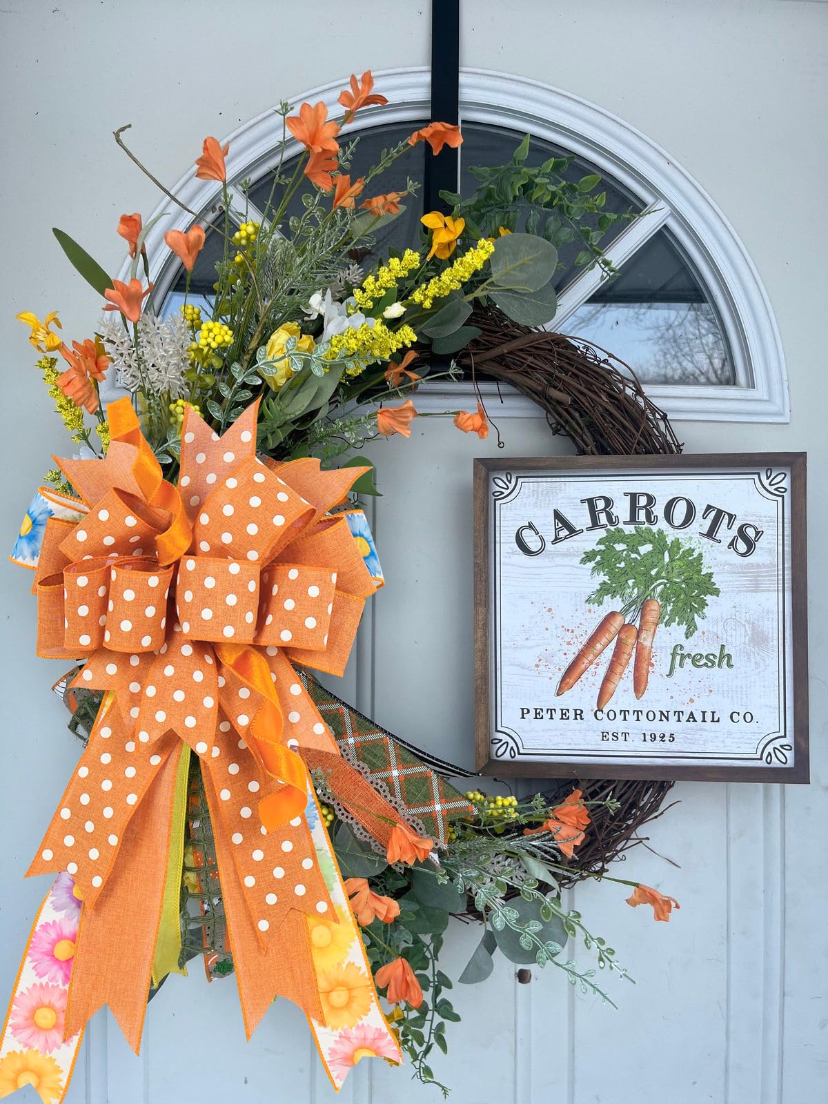 HUIHUANG Orange Polka Dot Wired Ribbon, 2.5 Inch X 10 Yards - Orange and White Dot With Wire Edge for Crafts, Fall Wreath Supplies, Gift Wrapping, Basket Bows, and Decor