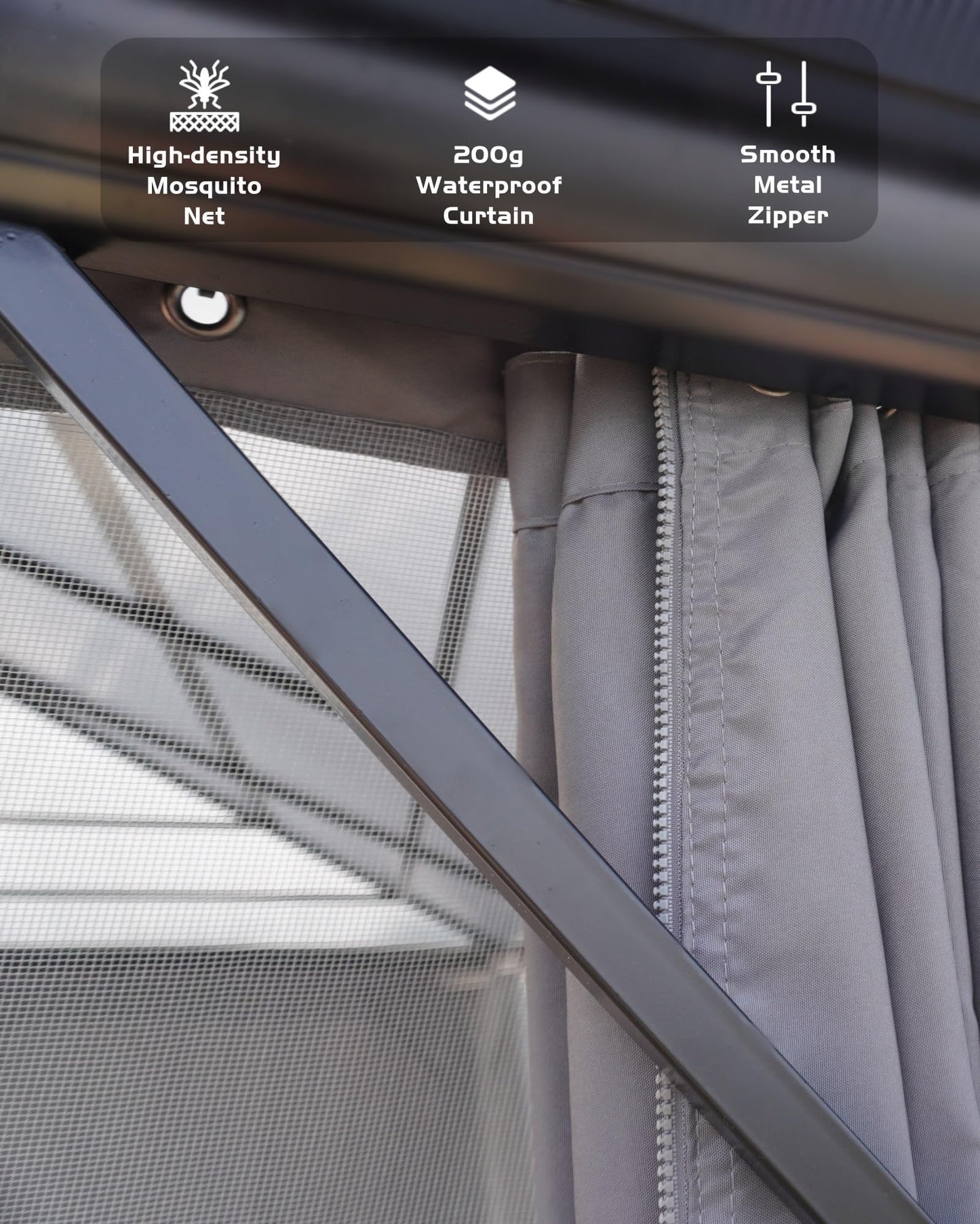 GarveeLife Hardtop Gazebo 12 ft x20 ft for All Weather, Double Polycarbonate Sheets Roof, Aluminum Alloy Frame, Net, and Curtain, Permanent Building for Patio, Deck, Backyard, Lawn, and Garden