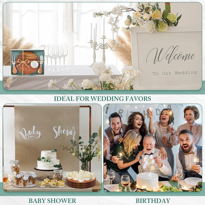 Maxcheck 12 Sets Baby Shower Bridal Game Prizes for Winners Round Cheese Board Set Wood Mini Charcuterie Board with Knives and Forks Thank You Card with Gift Box for Guests Wedding (Acacia)