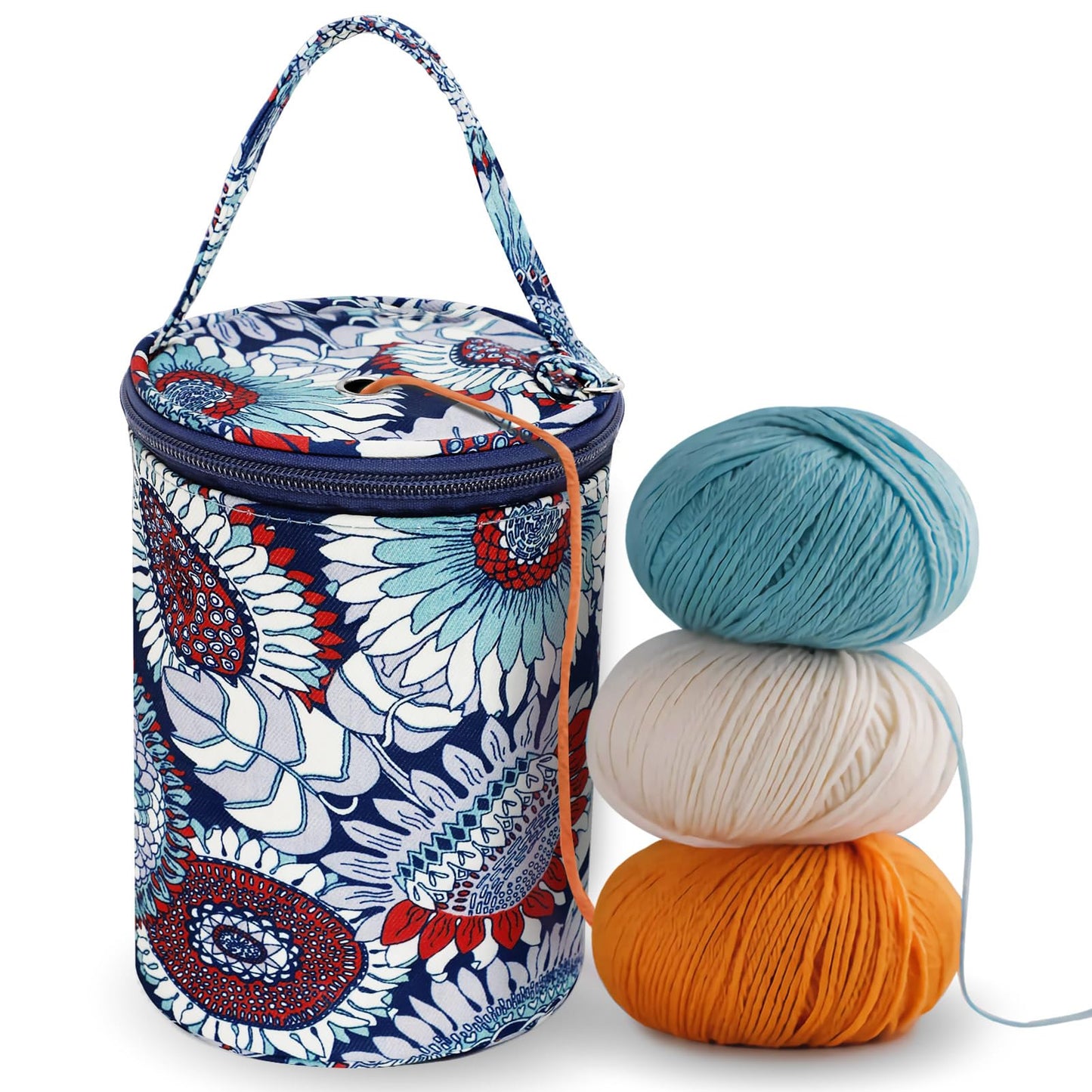 Small Portable Yarn Holder with Anti-Tangle Design, 2-3 Standard Size Balls,Yarn Storage Bag for Crocheting On The Go, Ideal Crocheting Gifts for Women and Crocheter (Blue)