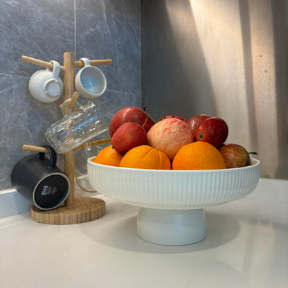JolieJulie Ceramic Fruit Bowl,11" Decorative Bowl, Large Fruit Bowl for Kitchen Counter, Pedestal Bowl, Kitchen Counter Décor, Bread Candy Snacks Organizer, White (5.3 lbs, 68oz)