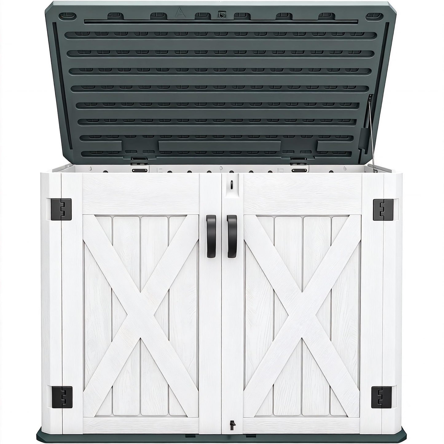DWVO Outdoor Storage Shed, Weatherproof Resin, 35 Cu Ft Capacity, Horizontal Design, X-Shaped Lockable Door, Suitable for Bike, Garden Tools, Trash Cans, Light Gray