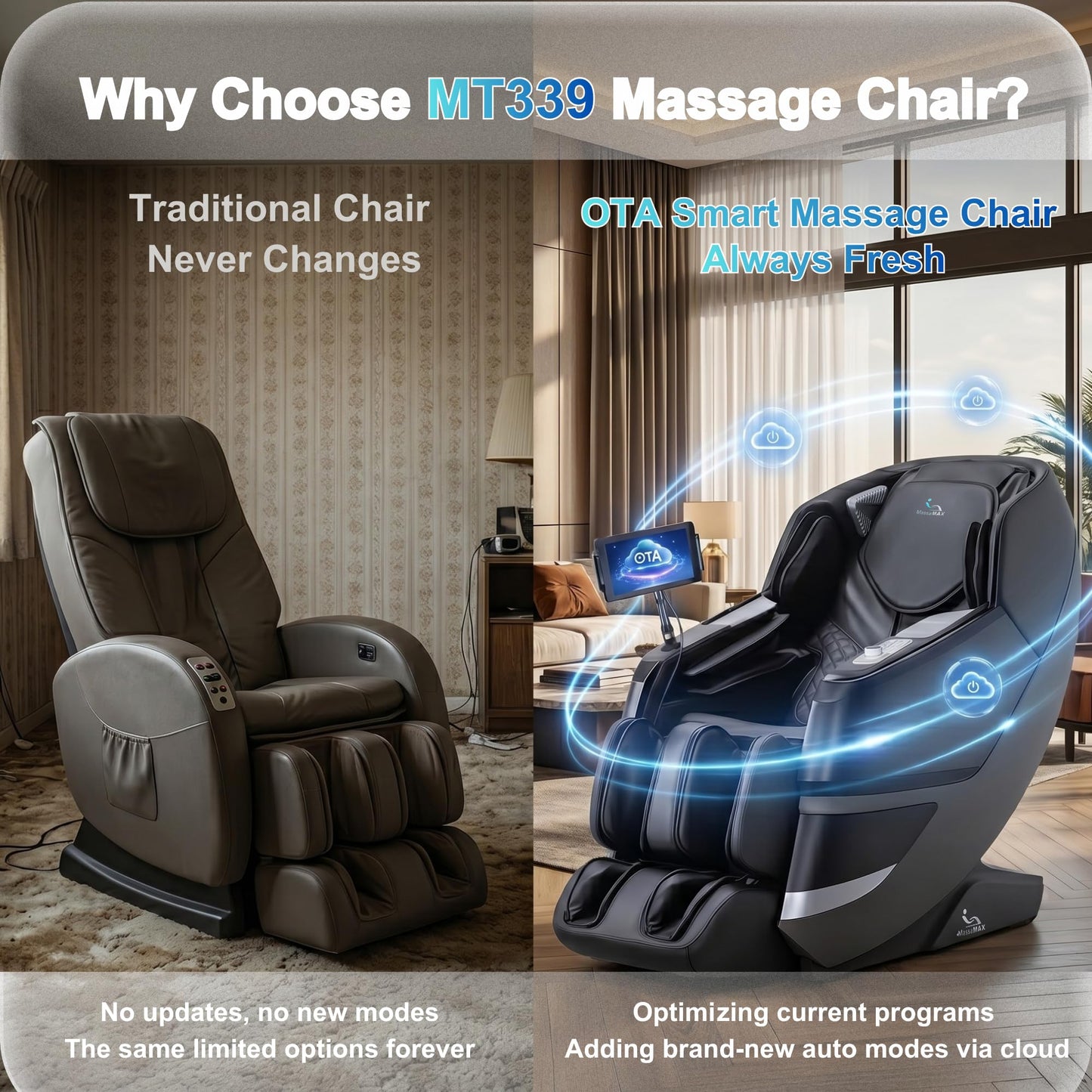 MassaMAX 2026 4D Massage Chair, Full Body Recliner with OTA Cloud Tech, Deep Yoga Stretch, 27 Auto Modes, 55" SL Track, APP & AI Voice Control, Auto Footrest, Zero Gravity, and Heating for Relaxation