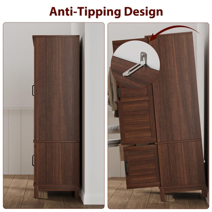 GarveeHome 72" Tall Armoire Wardrobe Closet with 4 Doors, Large Wooden Wardrobe Cabinet with Hanging Rod and Adjustable Shelves, Freestanding Clothing Storage Cabinet for Bedroom, Walnut Brown