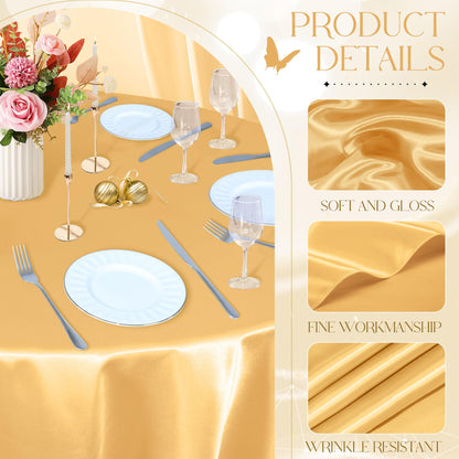 KKJIAF 4 Pack 120 Inch Round Tablecloth Satin Gold Round Table Cover, Silky Satin Dining Table Cloth for Wedding, Party, Banquet, Restaurant, Formal Events