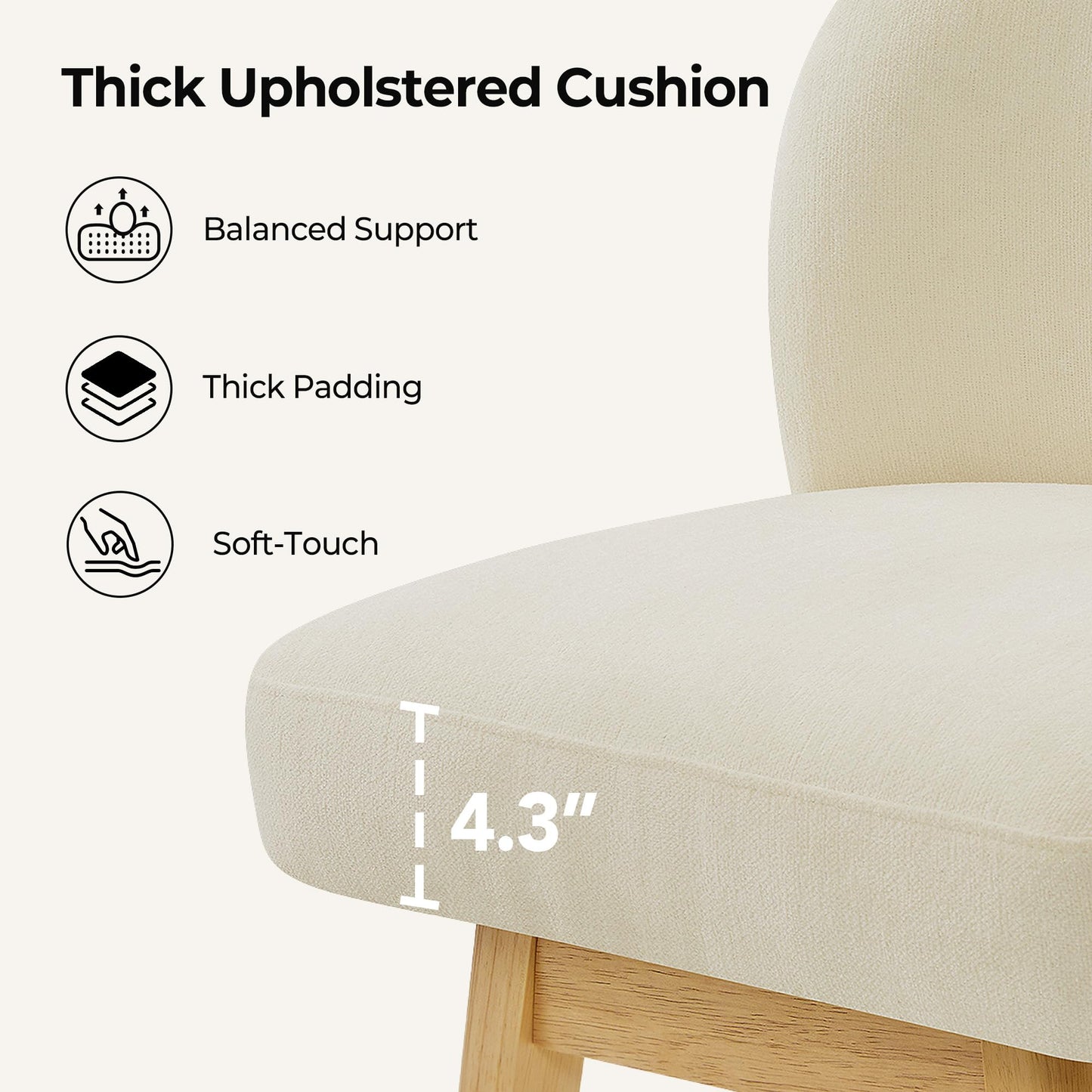 CHITA 26.8" Swivel Counter Height Bar Stools, Modern Upholstered Counter Stools with Back and Wood Legs for Kitchen Island, Home Bar, Set of 2, Cream Fabric