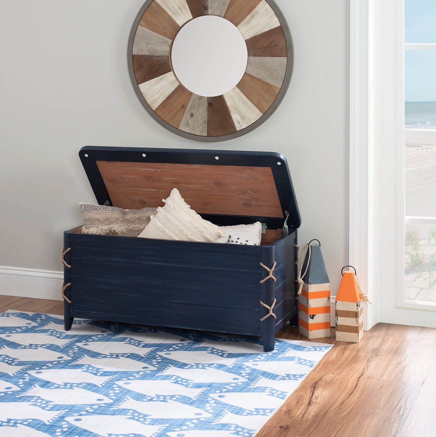 Powell Phillip Navy Blue Cedar Chest with Rope Detailing