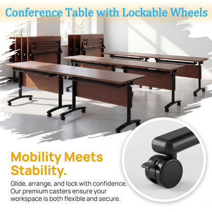 JNMDLAKO Modular Folding Conference Table with Locking Wheels, 10 Pack Flip Top Mobile Training Table, Modern Meeting Seminar Tables for Office, Hotel Conference Room(10,Walnut,47" L x 23" W x 29" H)