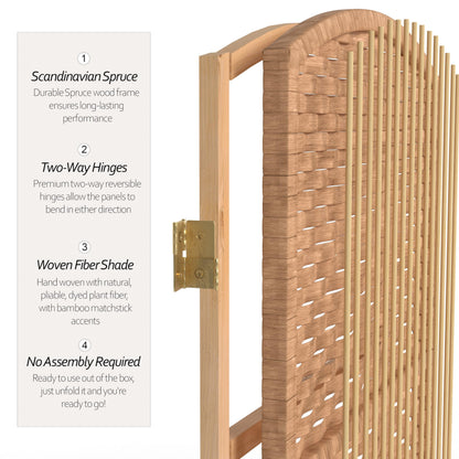 Red Lantern 7 ft. Tall Diamond Weave Room Divider - Natural - 6 Panels