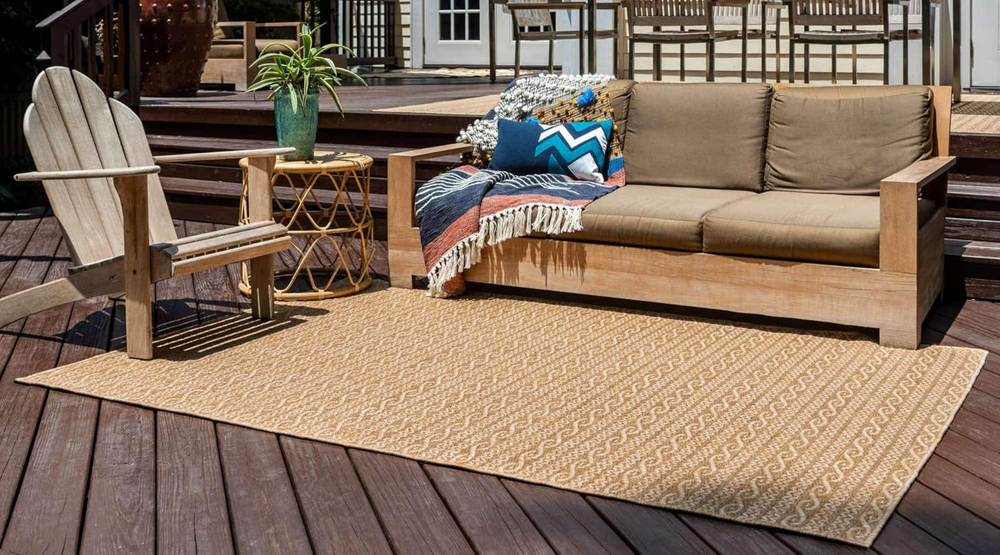 Unique Loom Outdoor Modern Collection Area Rug - Links, 2' 2" x 3' 1" Rectangle, Light Brown/Brown
