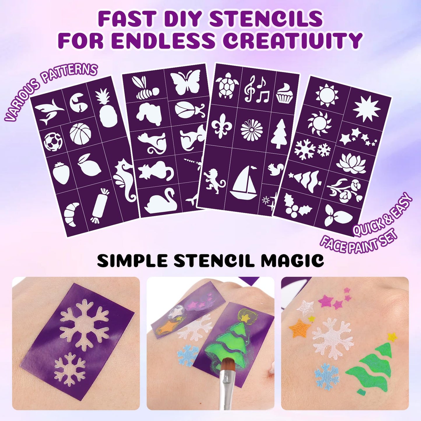 Face Painting Kit for Kids, 15 Colors Water-Based Face Paint Palette with Stencils | Safe Skin-Friendly Body Paint for Halloween Makeup, Birthday, Sport & School Events