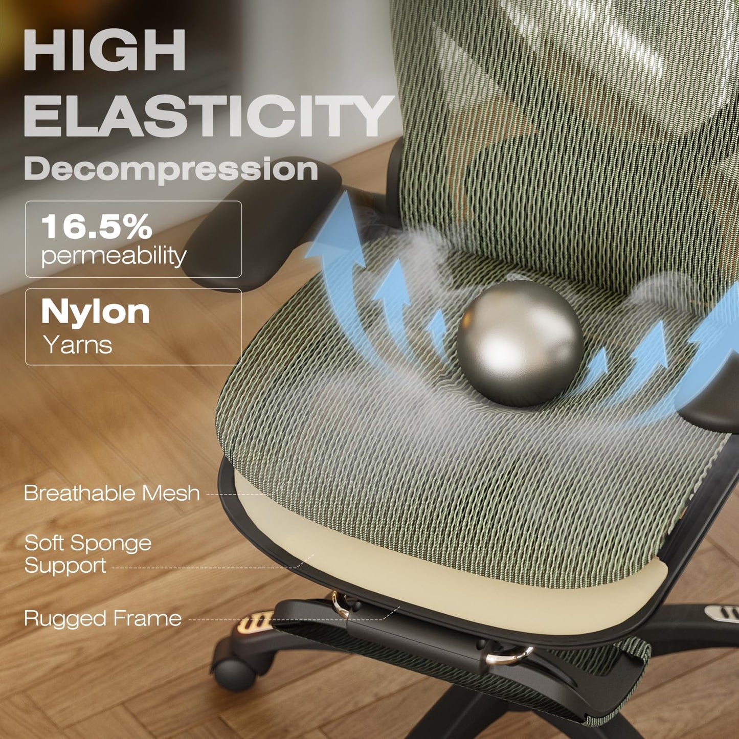ELABEST X100 Ergonomic Mesh Office Chair with Footrest, Big and Tall Hone Desk Chair with 5D Flip-Up Arms, Adjustable 3D Lumbar Support,Gaming & Executive Computer Chairs
