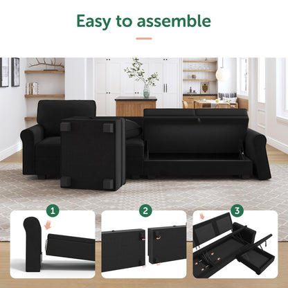 HONBAY Sectional Sofa with Storage Seat Velvet U Shaped Couch with Reversible Chaise Convertible Sectional Couches for Living Room,Black Velvet