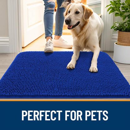 OLANLY Dog Door Mat - Absorbent Non-Slip Chenille Mat for Muddy Paws | 40x24 Royal Blue Indoor Carpet