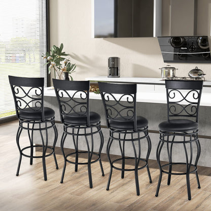 COSTWAY Bar Stools Set of 4, 360 Degree Swivel, 30" Bar Height Bar stools, with Leather Padded Seat Bistro Metal Vintage Chairs with Back for Kitchen Island, Pub (Set of 4)