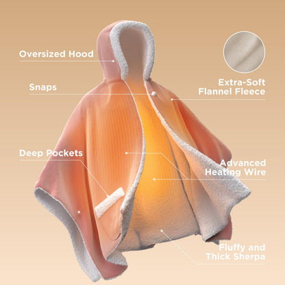 Bedsure Heated Blanket Wearable Shawl - Electric Wrap Poncho Blanket Hoodie for Adult, Birthday Gifts for Mom Women, Sherpa Heating Throw with 4 Time Settings & 6 Heat Settings, 55x64 inches, Grey