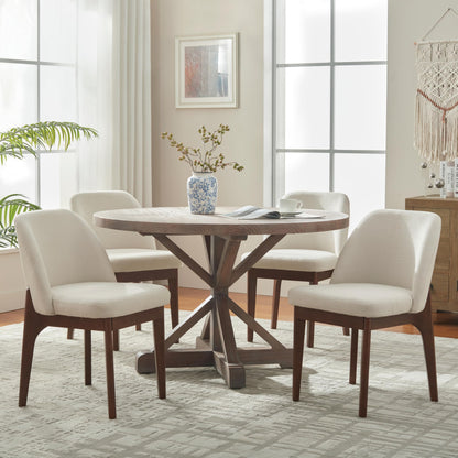 VKNOW Wooden Dining Chairs Set of 4, Upholstered Dining Room Chairs with Rubberwood Legs and Padded Seats, Kitchen Chairs for Restaurant Kitchen Living Room, Beige