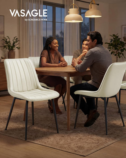 VASAGLE Dining Chairs Set of 6, Upholstered Kitchen Chairs, Synthetic Leather, Max. Load 264 lb, Steel Legs, Curved Backrest, for Dining Room, Cloud White and Ink Black ULDC090WH02-3J
