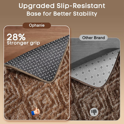 Ophanie Brown & White Diamond Striped Area Rug - Fluffy Shag Soft Carpet for Living Room | 6x9 Size