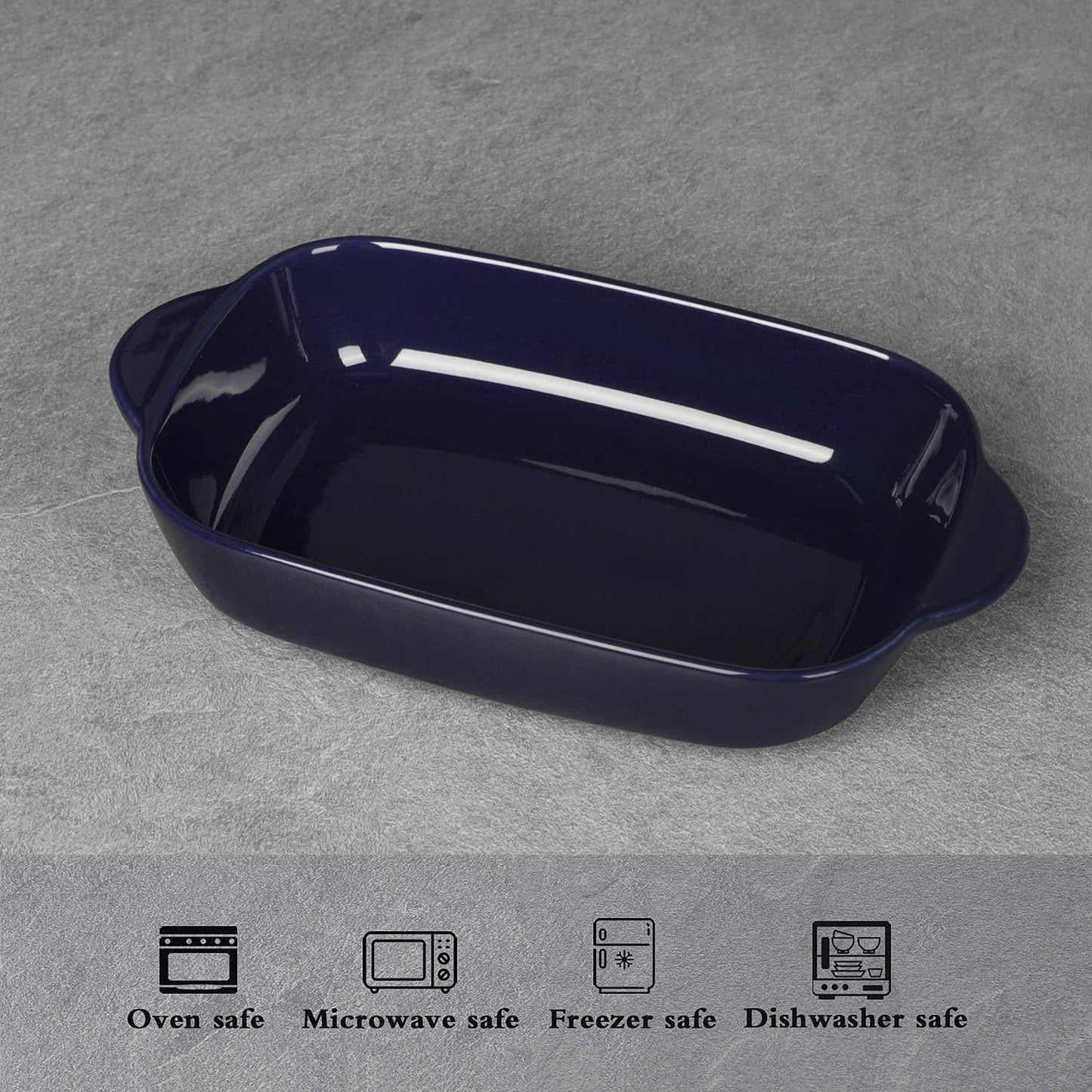 LEETOYI 2-Piece Ceramic Small Baking Dish, Porcelain Rectangular Bakeware with Double Handle, 7.5"×5" for Cooking and