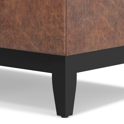 SIMPLIHOME Oregon Storage Ottoman Bench with Tray - 42 inch Wide Vegan Leather Rectangle Storage Ottoman Bench in Distressed Saddle Brown, Transitional Tufted Ottoman for Living Room with Lift-Up Lid