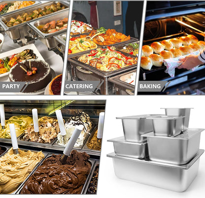Skiennix Stainless Steel Hotel Pans - 1/2 Size, 2.5 Inch Deep, Anti-Jam Lids for Catering & Food Storage