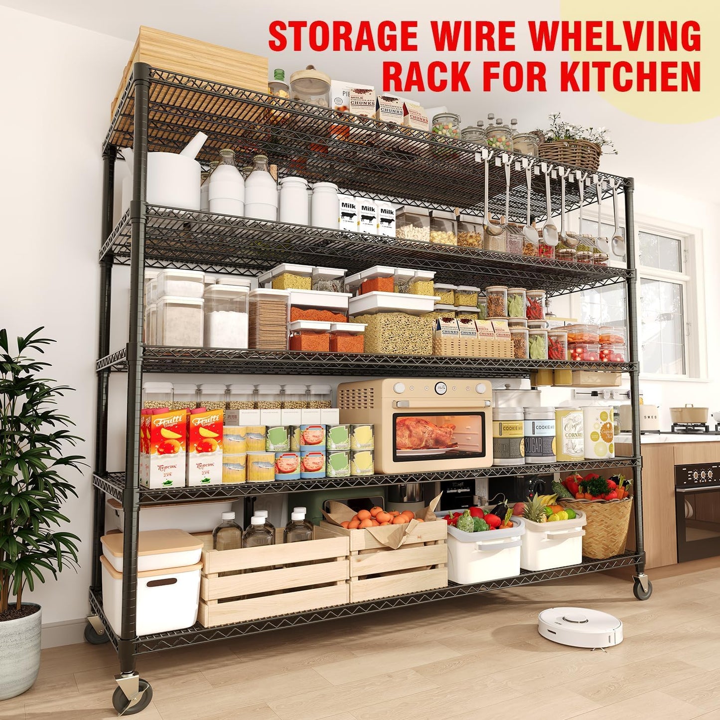 ActiveTrail 82.6" H x 59" W Storage Rack with Wheels, 5-Tier Heavy-Duty Wire Shelving Unit, Adjustable Shelves, Supports up to 3300 LBS, Ideal for Garage, Kitchen, Pantry, and Home Organization