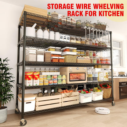 ActiveTrail 82.6" H x 59" W Storage Rack with Wheels, 5-Tier Heavy-Duty Wire Shelving Unit, Adjustable Shelves, Supports up to 3300 LBS, Ideal for Garage, Kitchen, Pantry, and Home Organization