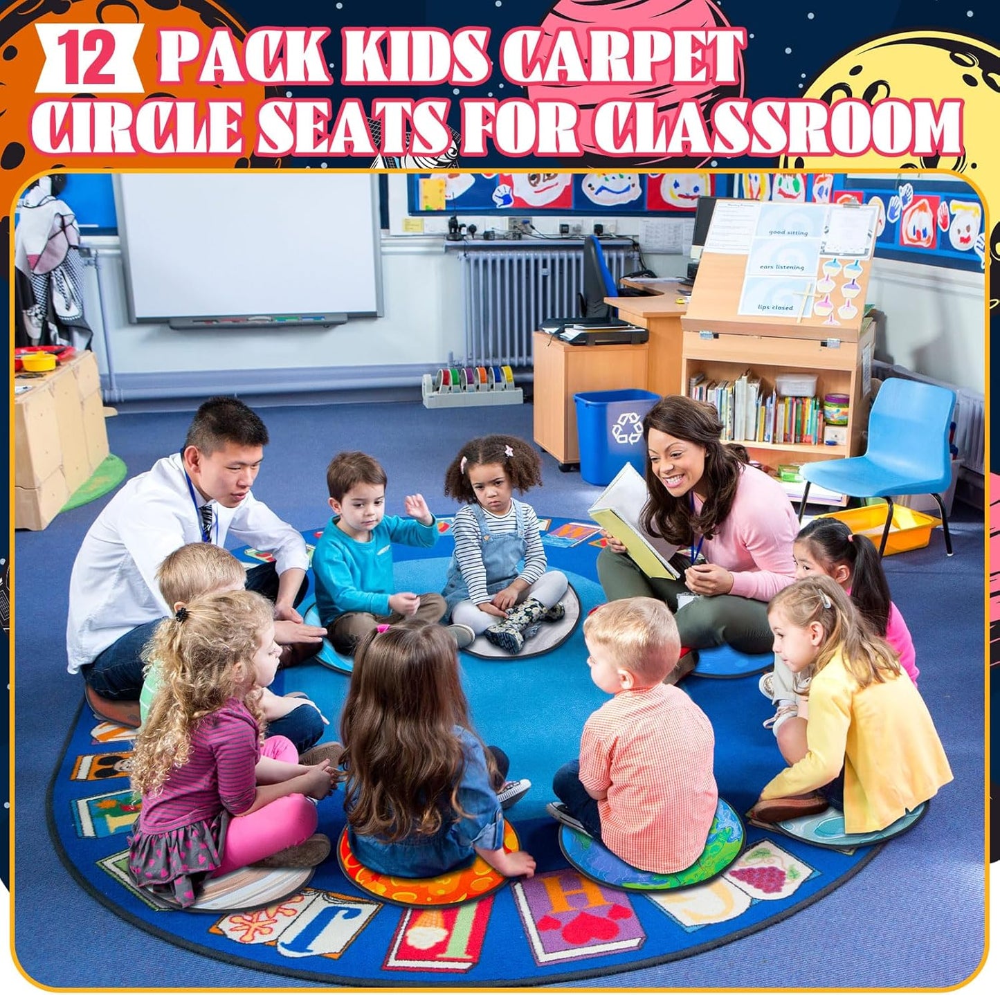 12 16 Inch Tinideya Pcs Kids Carpet Circle Seats for Class Round Classroom Rug Floor Cushions Soft First Day of School