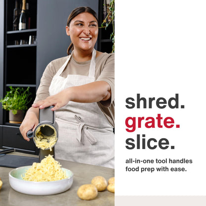 Zyliss Rotary Cheese Grater, Aluminium, 3 Steel Drum Blades, Cheese, Vegetable, Chocolate, Nut, Fruit Grater with Handle, Non-Slip Suction Foot and Table Clamp, 5 Year Guarantee