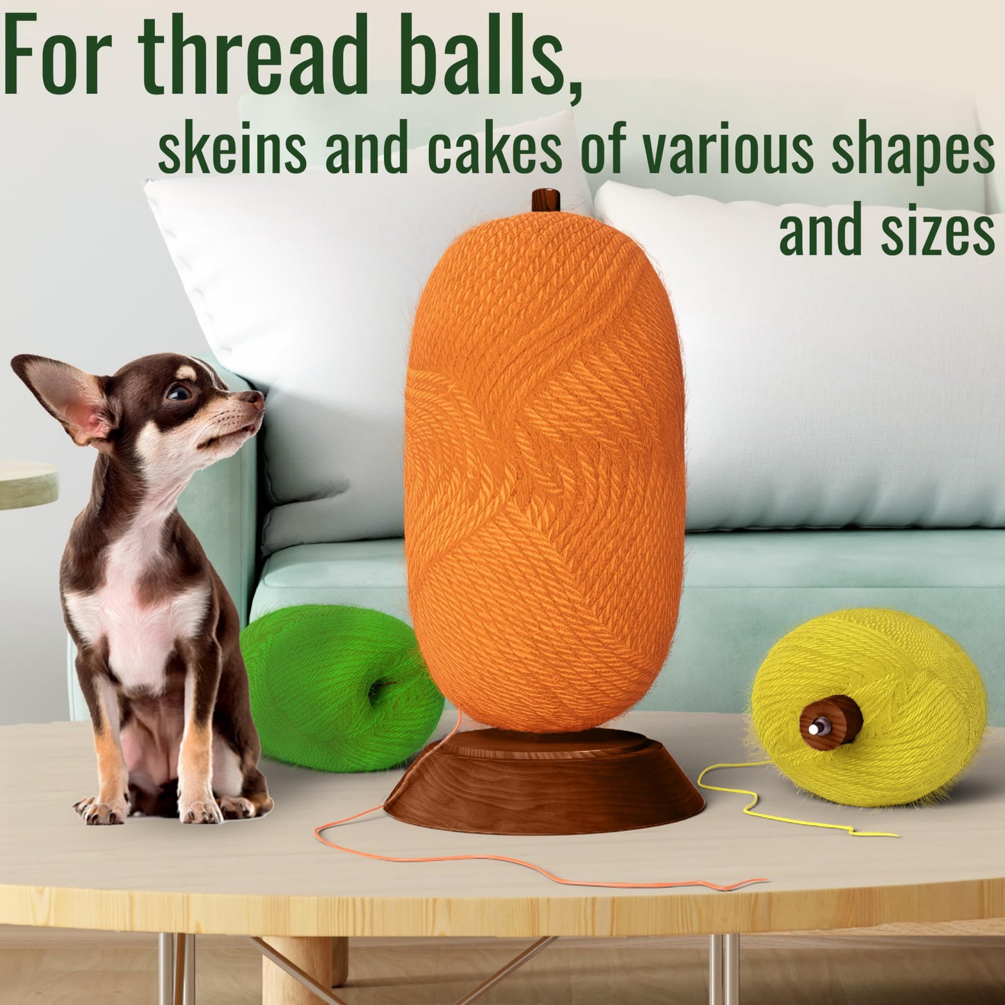 BARVA Yarn Holder Set 22 Lb Capacity for Chunky Yarn w/Extra Spindle | Smooth Bearing Spinner & Big Rubber Anti Slip Pads for Stability | European Wood Crochet Accessories & Fiber Crafts Pro Tools