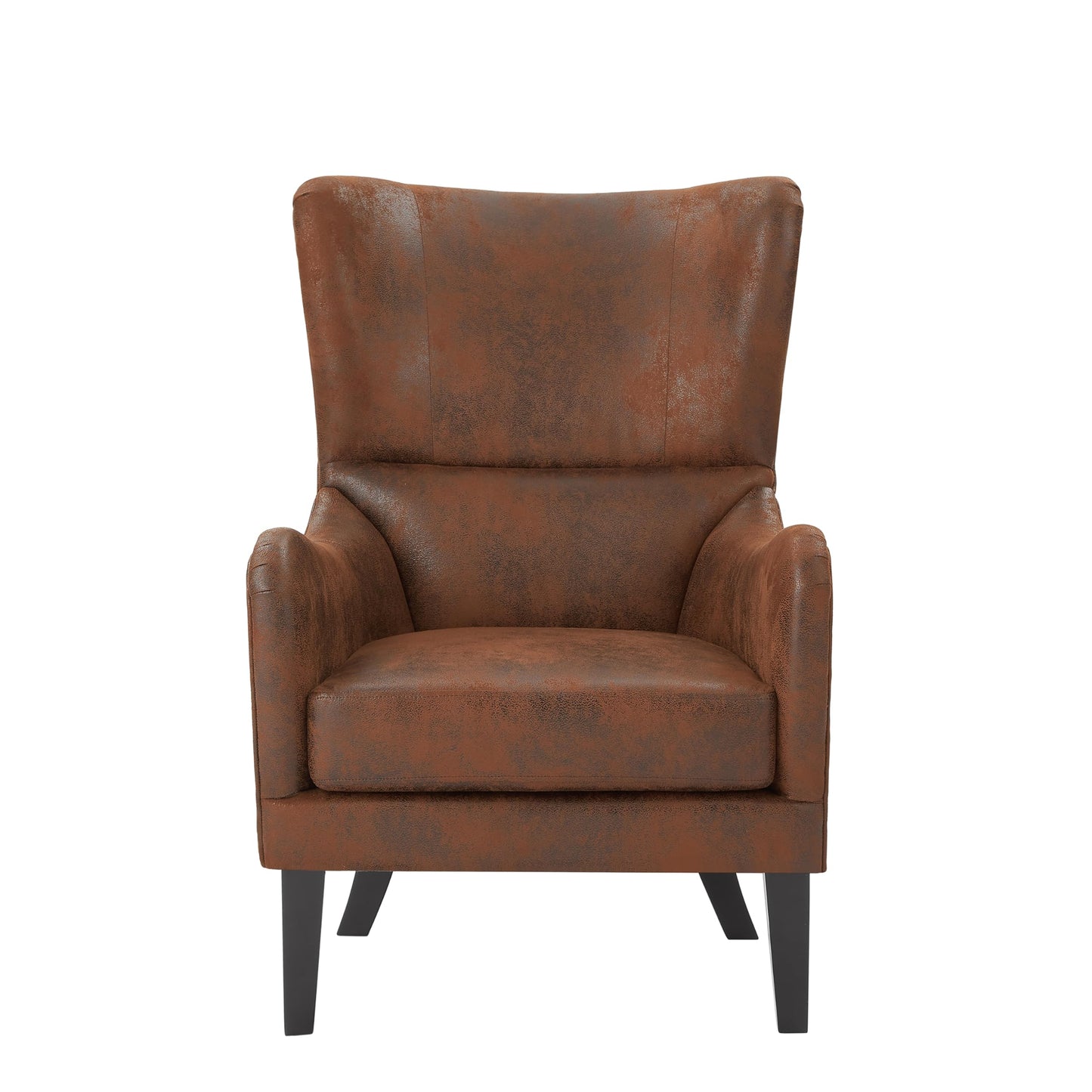 Christopher Knight Home Elber Mid-Century Modern Wingback Accent Chair, Faux Suede Upholstered Club Chair with Cushion, Wooden Living Room Lounge Chair for Reading, Relaxation, Brown
