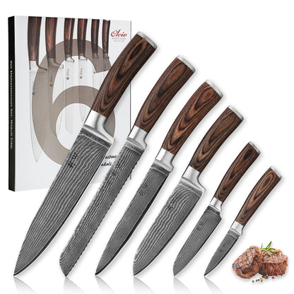 Wakoli EDIB 6-Piece Damascus Knife Set – Professional Chef Knives Set with VG10 Core Blades, 67-Layer Damascus Steel and Ergonomic Pakkawood Handles – Premium Kitchen Knives in Elegant Gift Box