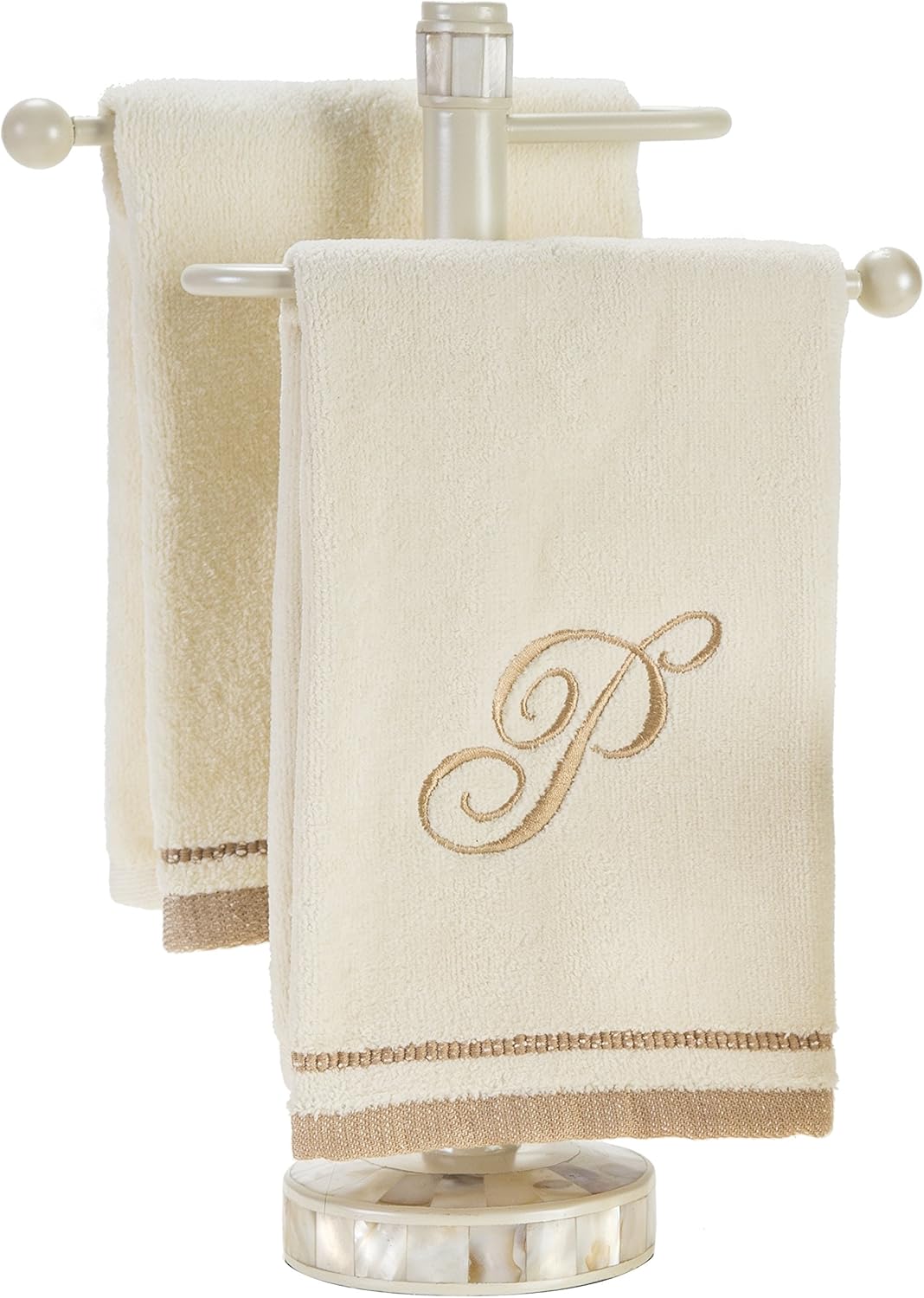 Monogrammed Gifts Fingertip Towels, Set of 4, 11 x 18 Inches, Decorative Golden Brown Embroidered Towel, Extra Absorbent