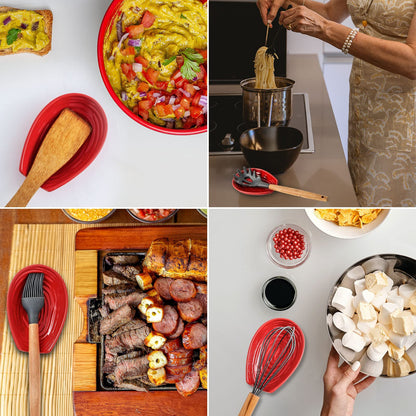 Hasense Spoon Rest for Stove Top, Large Ceramic Cooking Spoon Holder for Kitchen Counter, Porcelain Spatula Rest for Kitchen Utensils, Ladle and Tong, Home and Coffee Bar Decor, Red