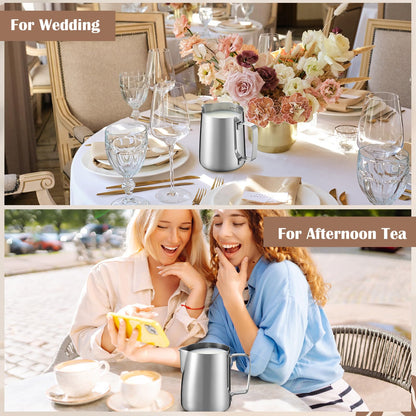 Honeydak 2 Pcs Milk Frothing Pitcher 304 Stainless Steel Steaming Pitchers for Coffee Bar Cappuccino Barista Tools Milk Jug Steamer Frother Cup (12 oz)
