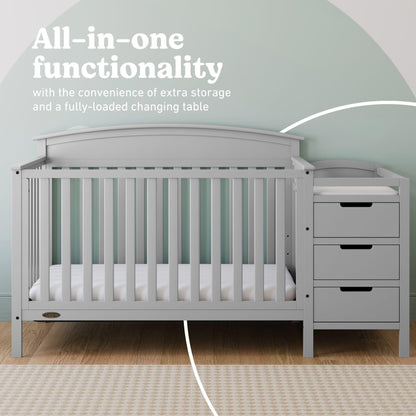 Graco Benton 4-in-1 Convertible Crib and Changer – GREENGUARD Gold Certified, Crib & Changing-Table Combo, Water-Resistant Changing Pad, Converts to Toddler Bed, Daybed and Full-Size Bed (Pebble Gray)