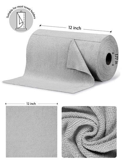 Fantasticlean Microfiber Cleaning Cloth Roll -75 Pack, Tear Away Microfiber Towels, 12" x 12", Reusable, Washable, Scratch Free, Ultra Absorbent Dishcloth for All-Around Cleaning Supplies (Grey)