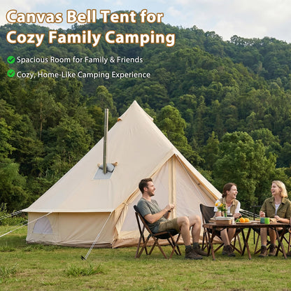 Canvas Bell Tent for Camping, 4-Season Yurt Tent with Stove Jack, All Year Living Glamping Tent for 4–6 Person, Sturdy Shelter for Family Camping & Backyard (13.1ft/4m)