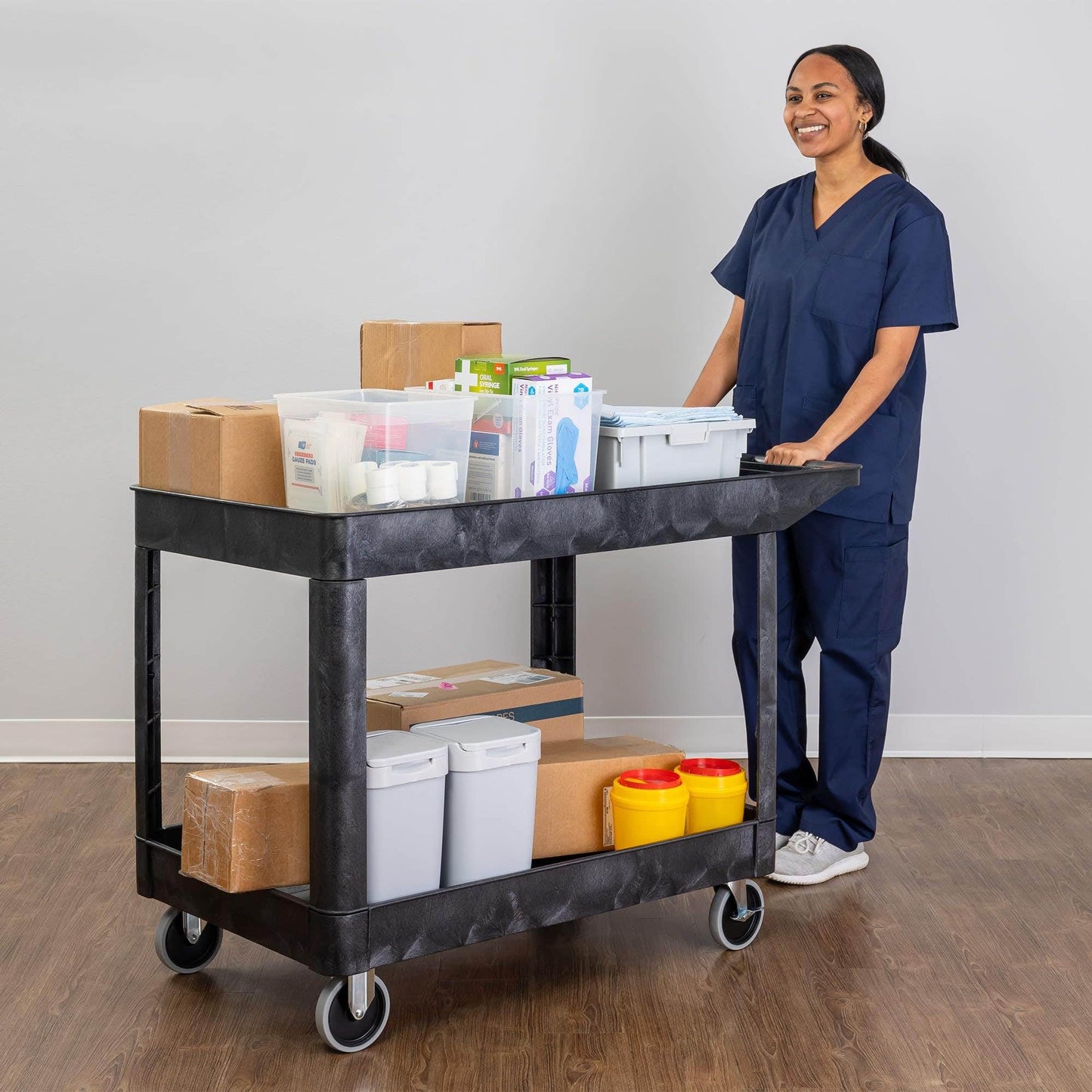 Tubstr Extra Large Two-Shelf Utility Cart with Wheels (2-Pack) | 500 lb. Capacity Rolling Utility & Tool Carts for Warehouses, Industrial Settings, Auto Garages, & More (Black, 45.5 x 24.5)