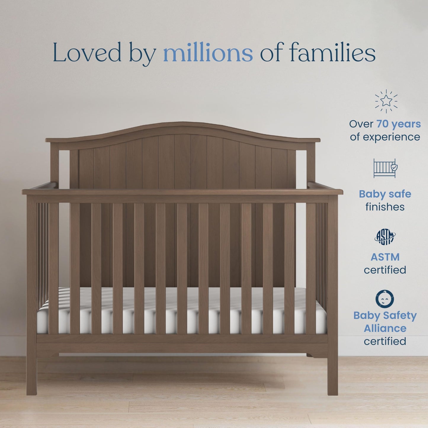Child Craft Hampton Arch 4-in-1 Convertible Crib, Baby Crib Converts to Day Bed, Toddler Bed and Full Size Bed, 3 Adjustable Mattress Positions, Non-Toxic, Baby Safe Finish (Dusty Heather)